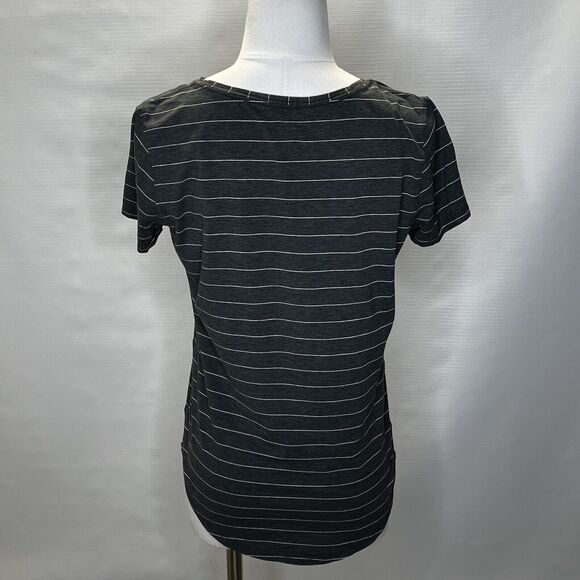 Lululemon Love Crew III Short Serve Stripe Shirt Heathered Black White Size 6 - Picture 10 of 10